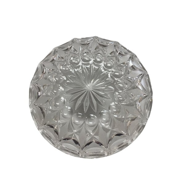 Vintage Glass Thumbprint Scalloped Edge Dish Round Starburst & Scalloped Design - Picture 5 of 8